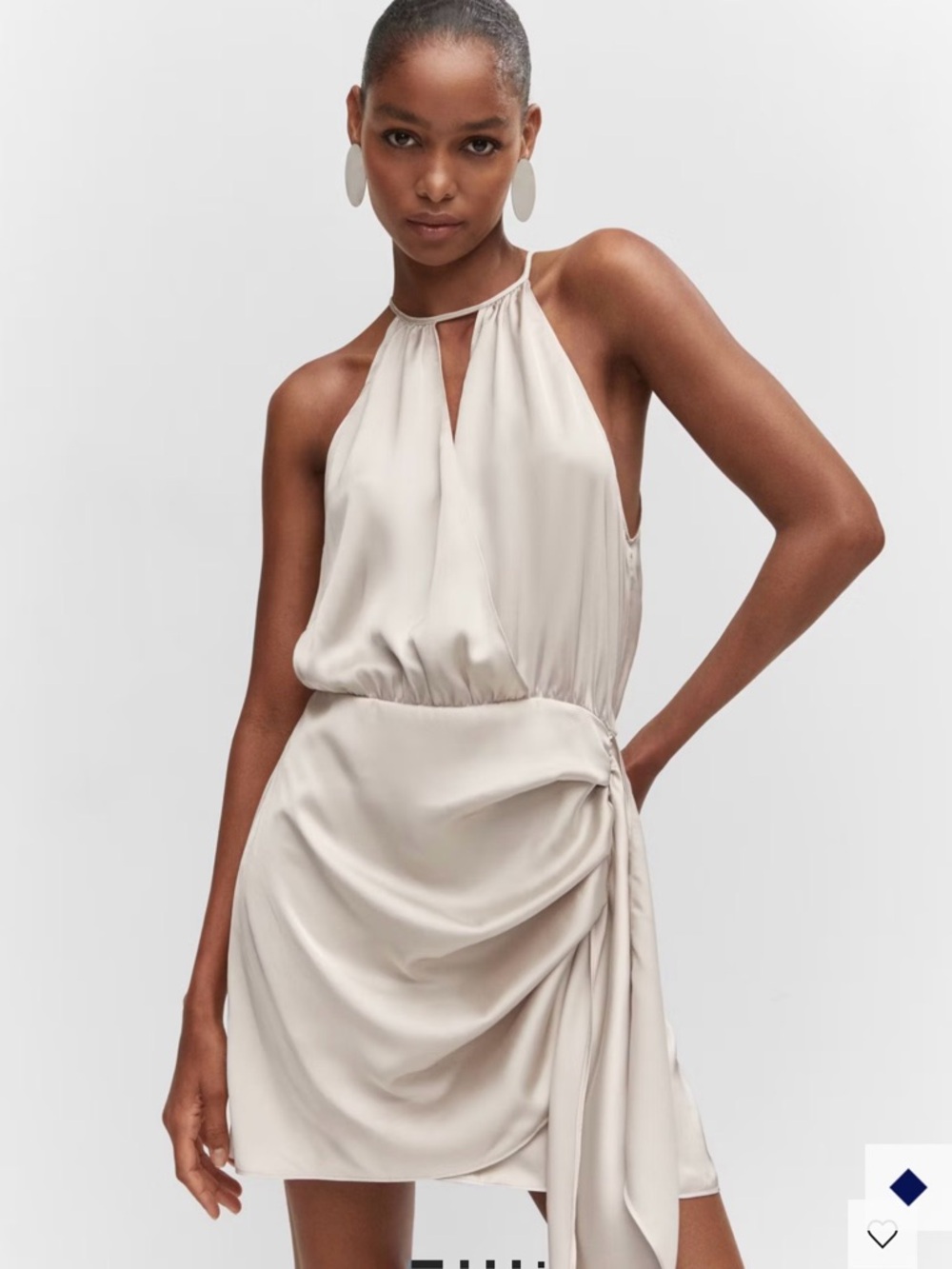 Mango Halter Satin Mini Dress in Light Beige